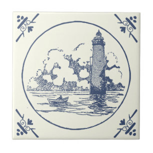 Carreau Phare classique de bateau de mer bleue Vintage sur