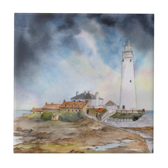 Carreau Phare de St Mary Aquarelle de Whitley Bay (Devant)