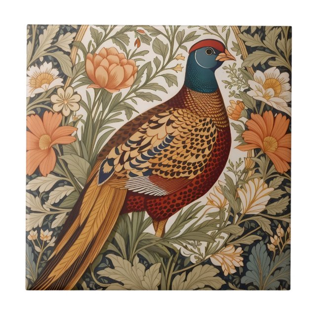 Carreau Pheasant Vintage Floral William Morris Inspired  (Devant)