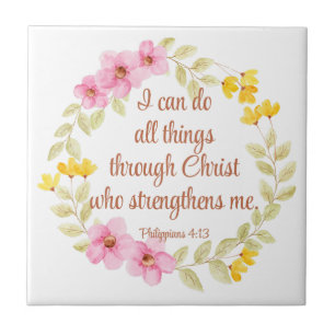 Carreau Philippiens 4:13 Écriture florale rose et jaune