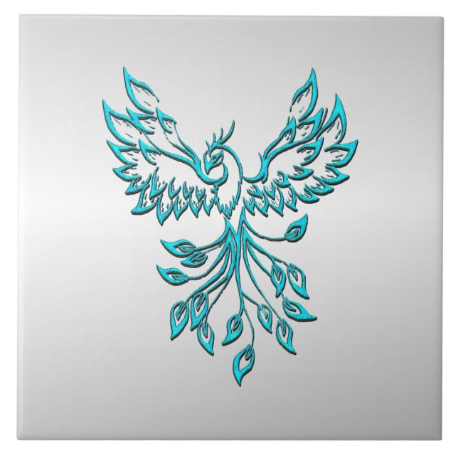 Carreau Phoenix bleu turquoise se lève sur l'argent (Devant)