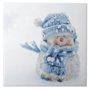 Carreau Photo d'un mignon bonhomme de neige en hiver - Noë