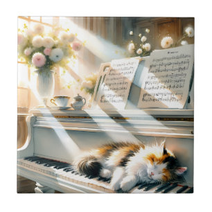 Carreau Piano de Cottagecore Rêveur au Chat ensoleillé