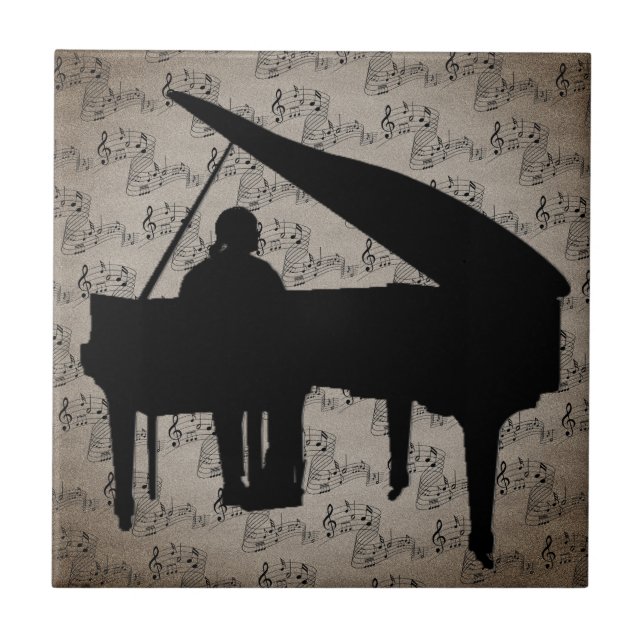CARREAU PIANO SUR LA MUSIQUE NOTES TILE CÉRAMIQUE (Devant)