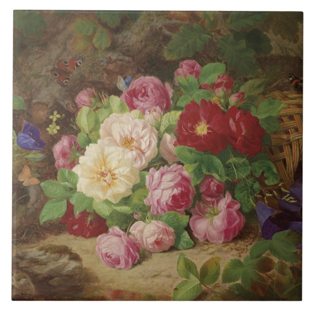 Carreau Pièce rose au plancher de la forêt avec des papill (Devant)