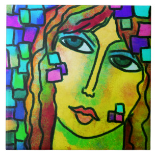 Carreau Pièces Portrait numérique Abstrait d'une femme