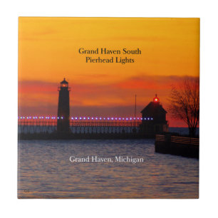 Carreau Pierhead sud de Grand Haven Lumières coucher de so