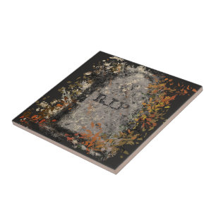 Carreau Pierres tombales gothiques vintage R.I.P. et feuil