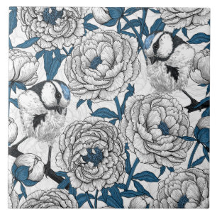 Carreau Pies blanches et mésanges bleues