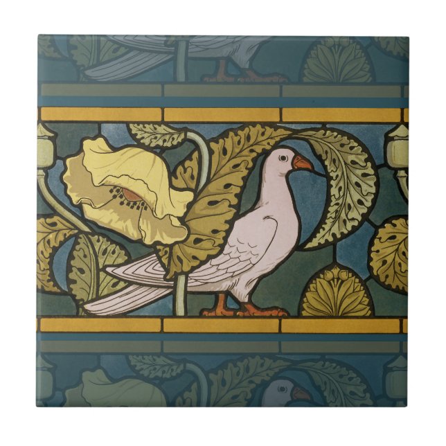 Carreau Pigeon Blue Yellow Fish Art Nouveau (Devant)