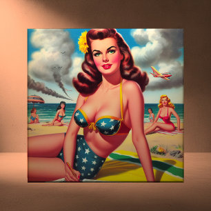 Carreau Pin up de plage vintage rétro chaud