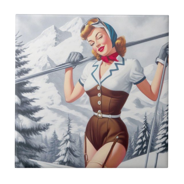 Carreau Pin-up ski hiver vintage (Devant)