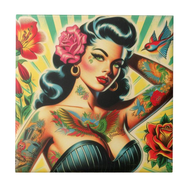 Carreau Pinceau de tatouage rétro Old School (Devant)