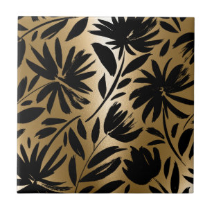 Carreau Pinceau Floral noir et or