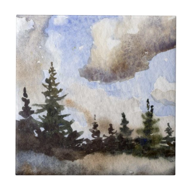 Carreau Pine Tree Cloudy Day Tile (Devant)