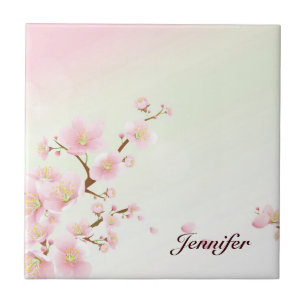 Carreau Pink and White Cherry Blossom Nature Monogram
