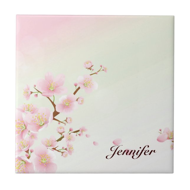 Carreau Pink and White Cherry Blossom Nature Monogram (Devant)
