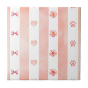 Carreau Pink and White Stripe - Coeurs, Rose, Empreinte de
