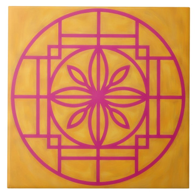 Carreau Pink Flower Symbol Decorative Tile on Gold (Devant)