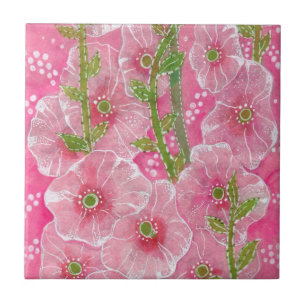 Carreau Pink Hollyhock Malva Fleur Floral Peinture
