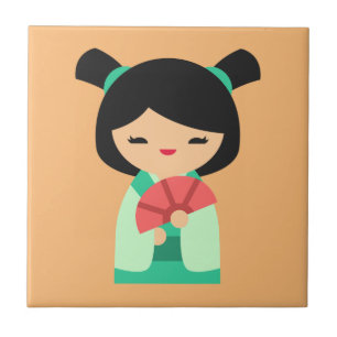 Carreau Pink Kokeshi poupées japonaises