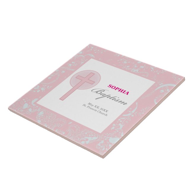 Carreau Pink Lace Girl Baptême (Côté)
