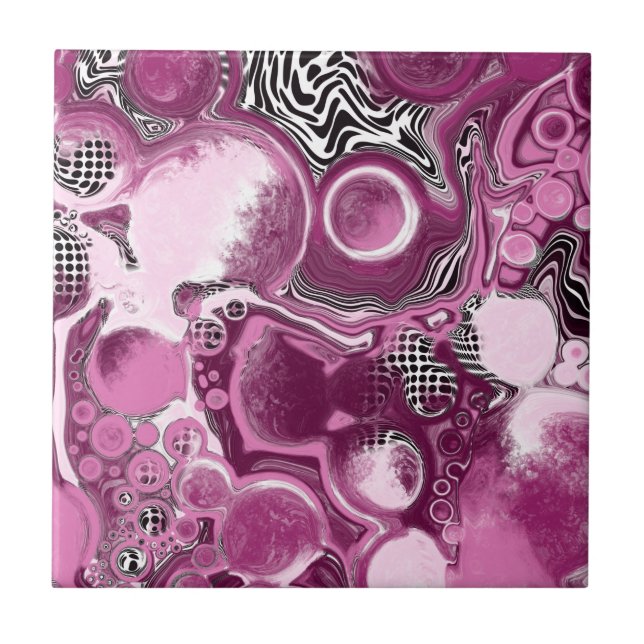 Carreau Pink, Magenta et Black Fluid Art Pour Peinture (Devant)