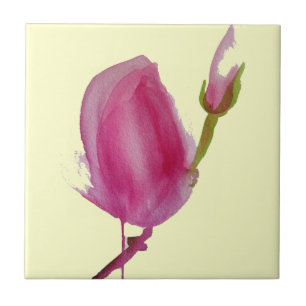 Carreau Pink magnolia watercolour flower art