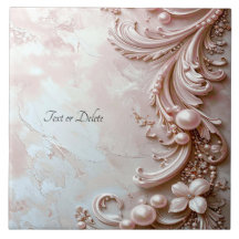 Pink Ornate Pearl and Floral Ceramic Tile