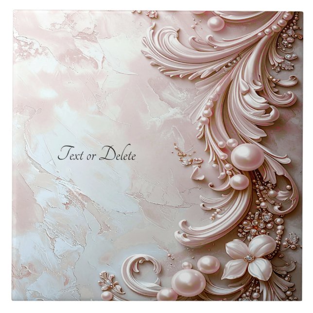 Carreau Pink Ornate Pearl and Floral Ceramic Tile (Devant)