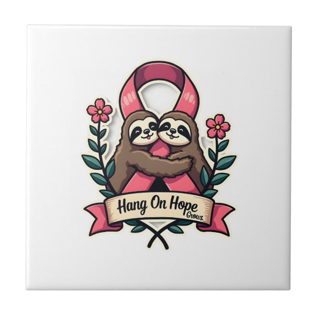 Carreau Pink Ribbon Sloth Support Vintage Awareness Art (Devant)