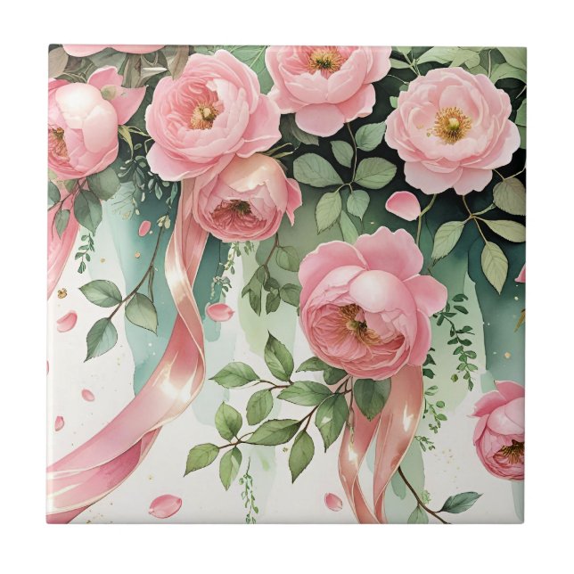Carreau Pink Roses and Ribbons (Devant)