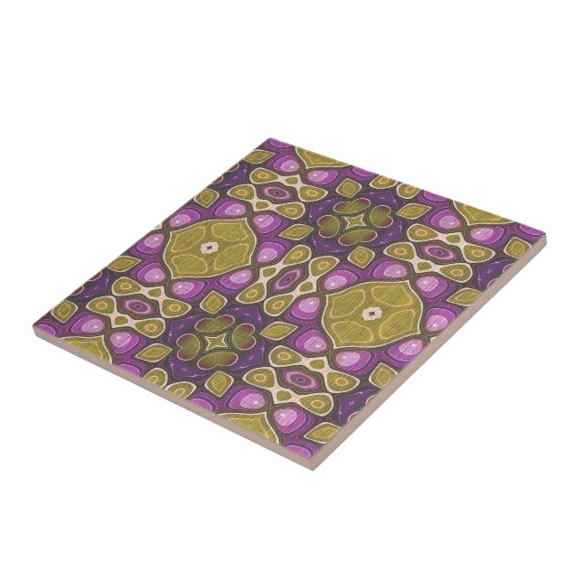 Carreau Pink violet ocre Olive Green Tribu ethnique Art (Côté)