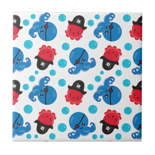 Carreau Pirate Octopus, Motif de pieuvre, Animaux de mer (Devant)