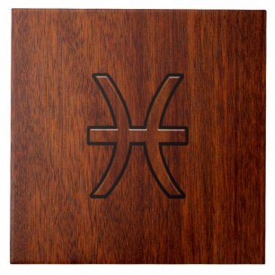 Carreau Pisces Zodiac Connexion en bois acajou
