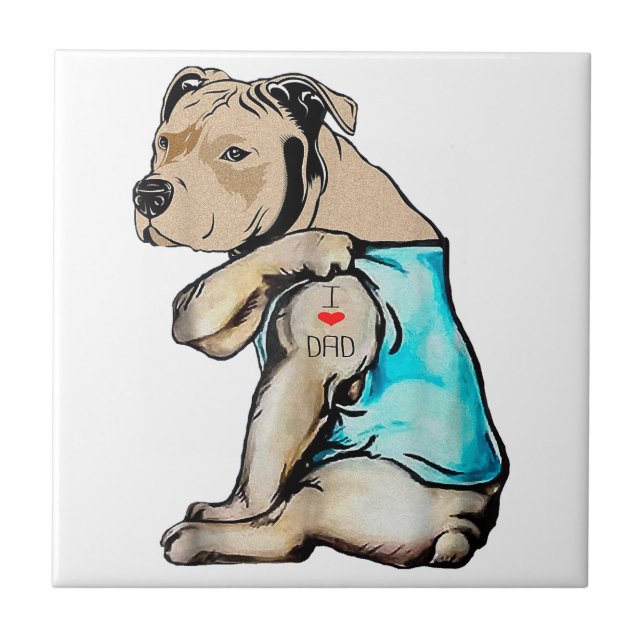 Carreau Pitbull Chien I Love Papa Tattoo drôle Famille (Devant)