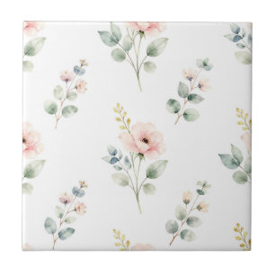 Carreau Pivoine Eucalyptus Aquarelle Fleur délicate 