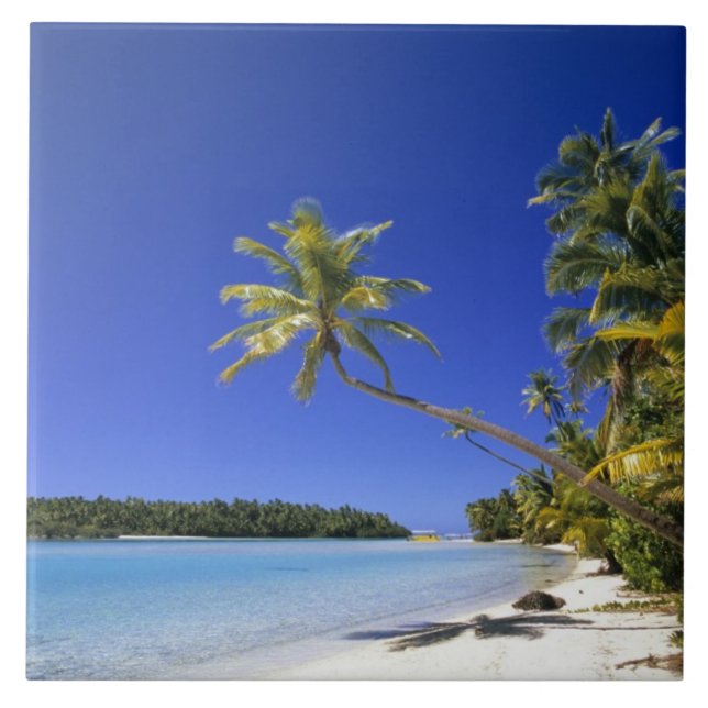 Carreau Plage bordée de palmiers Îles Cook (Devant)