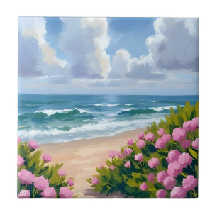 Carreau Plage en fleurs Hydrangea rose Côte océane Côtiè