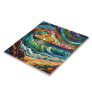 Carreau Plage et vagues Vitraux