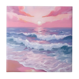 Carreau Plage rose peinture artistique du bord de l'océan