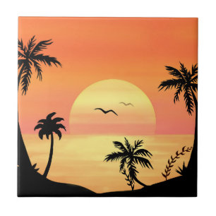 Carreau Plage tropicale coucher de soleil Palm Tree Silhou