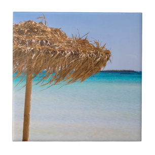 Carreau Plage tropicale panoramique avec parasol en paille