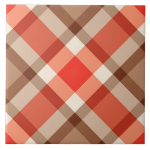 Carreau Plaid De Mi-Siècle, Orange De Corail, Brown & Tan