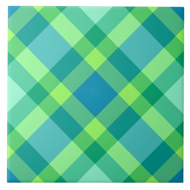 Carreau Plaid, Jade Green & Turquoise du milieu du siècle (Devant)