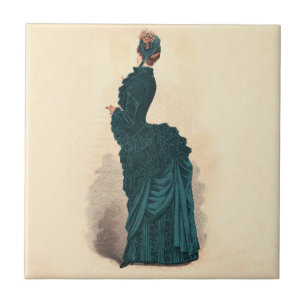Carreau Planche de mode antique victorienne : Robe à tourn