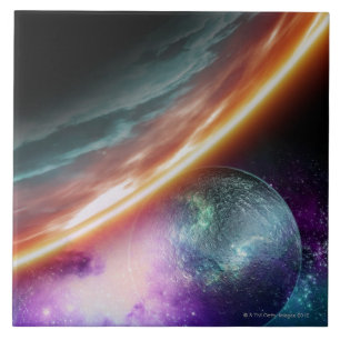 Carreau Planète et sa lune. Illustration d'ordinateur d'