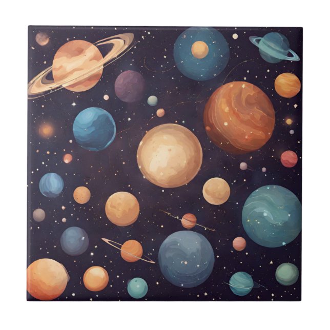 Carreau Planètes d'aquarelle dans la Galaxie (Devant)