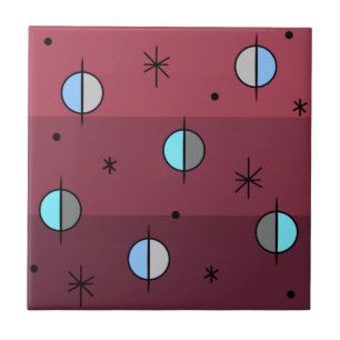Carreau Planètes de l'âge de l'espace rétro Stars Maroon