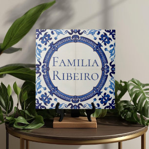 Carreau Plaque de nom de maison personnalisée Azulejo Bleu
